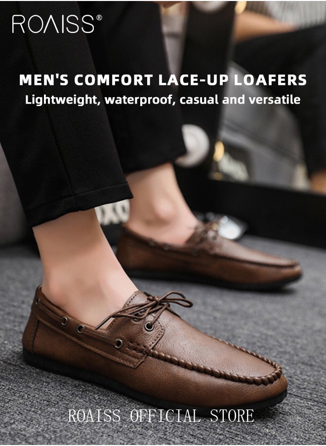roaiss Business Casual Classic Leather Shoes for Men Hand Stitching Lace-Up Comfortable Breathable Loafer Men's Vintage Round Toe Soft Bottom Lightweight Walking or Driving Shoes  - Image 3