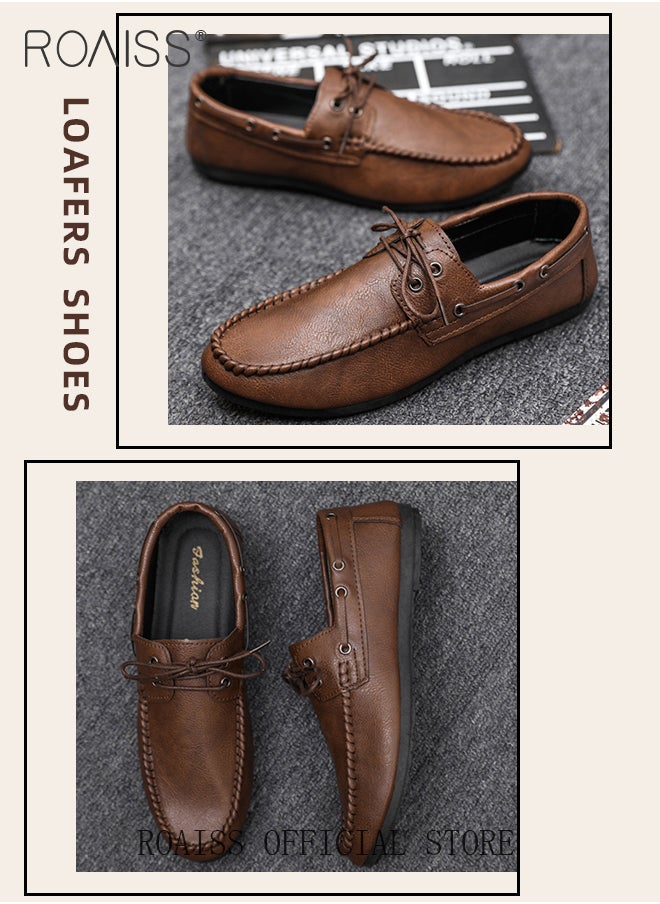 roaiss Business Casual Classic Leather Shoes for Men Hand Stitching Lace-Up Comfortable Breathable Loafer Men's Vintage Round Toe Soft Bottom Lightweight Walking or Driving Shoes  - Image 5