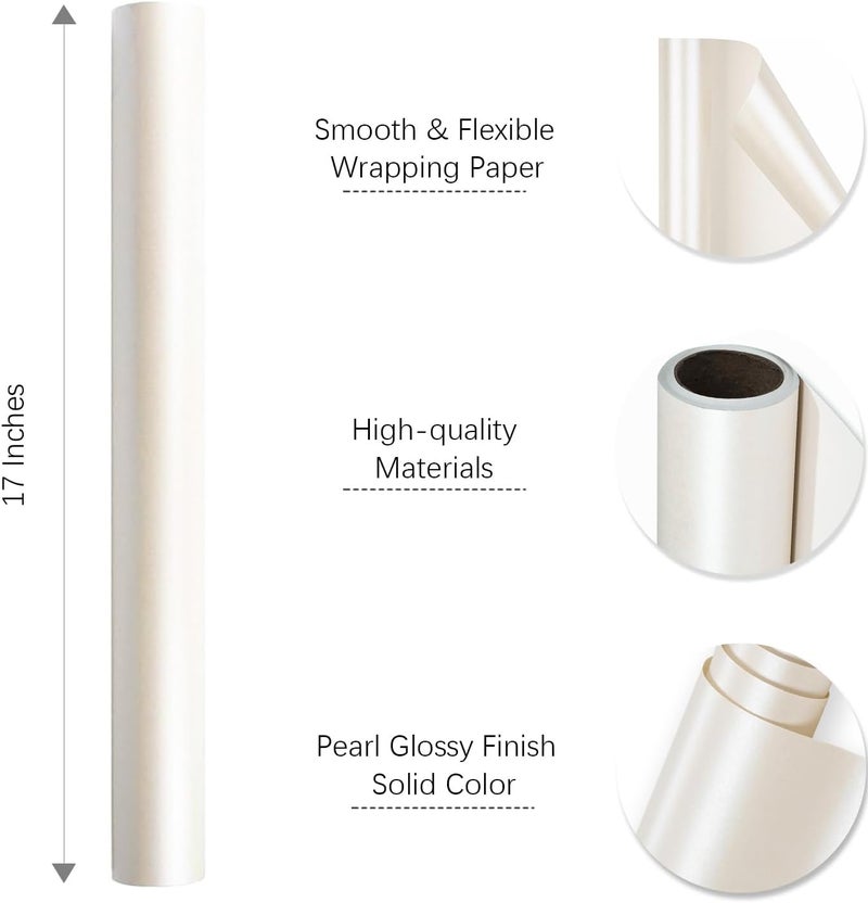 WRAPAHOLIC Cream Pearl Glossy Wrapping Paper,Off White Solid Color Gift Wrapping Paper - Perfect for Birthday,Baby Shower,Wedding,Valentine's Day - 17in x 32.8ft Roll, 46 Sq. Ft - Image 3