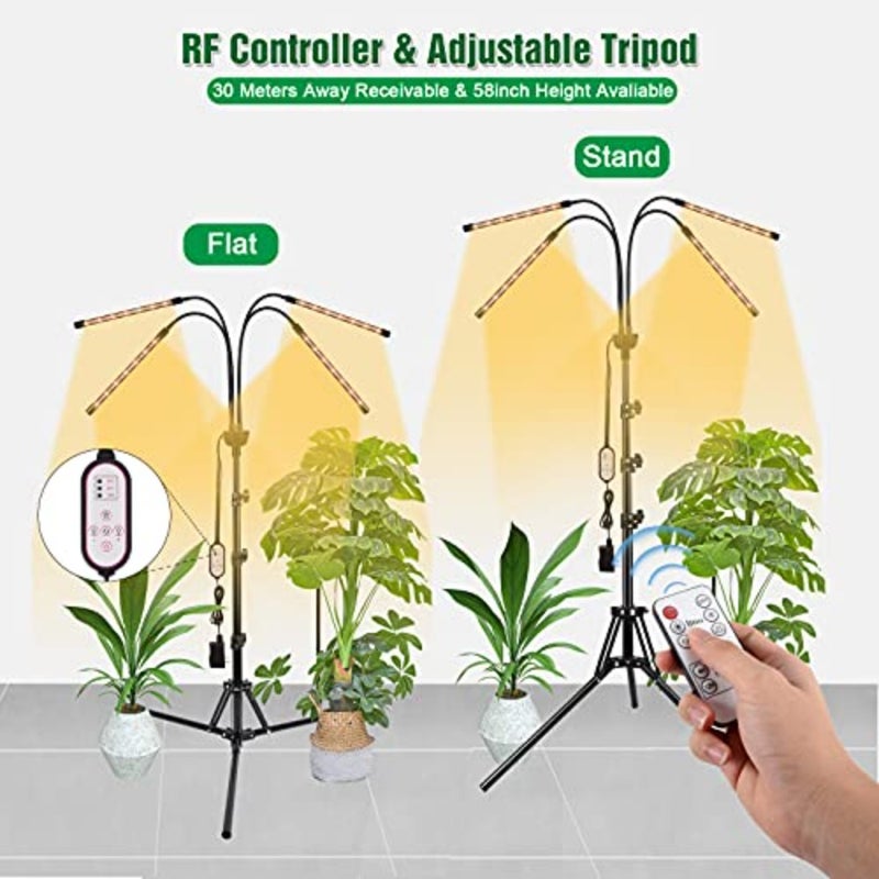 LED Grow Lights for Indoor Plants Full Spectrum 15-60 Inches Adjustable Tripod Stand Red Blue White Floor Grow Lamp 4/8/12H Timer with Remote Control Home Garden Office Use - Image 5