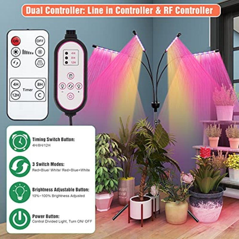 LED Grow Lights for Indoor Plants Full Spectrum 15-60 Inches Adjustable Tripod Stand Red Blue White Floor Grow Lamp 4/8/12H Timer with Remote Control Home Garden Office Use - Image 3
