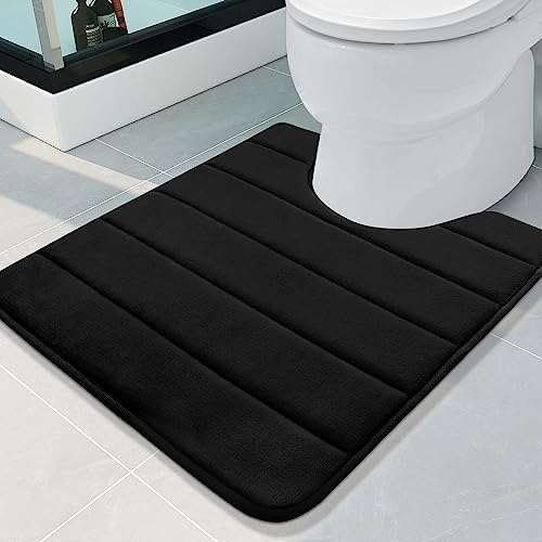 Buganda Memory Foam UShaped Contour Toilet Rugs Non Slip Absorbent Thick Soft Washable Bathroom Mat Floor Carpet Bath Rugs Mat for Toilet Base 24 x 20 Black