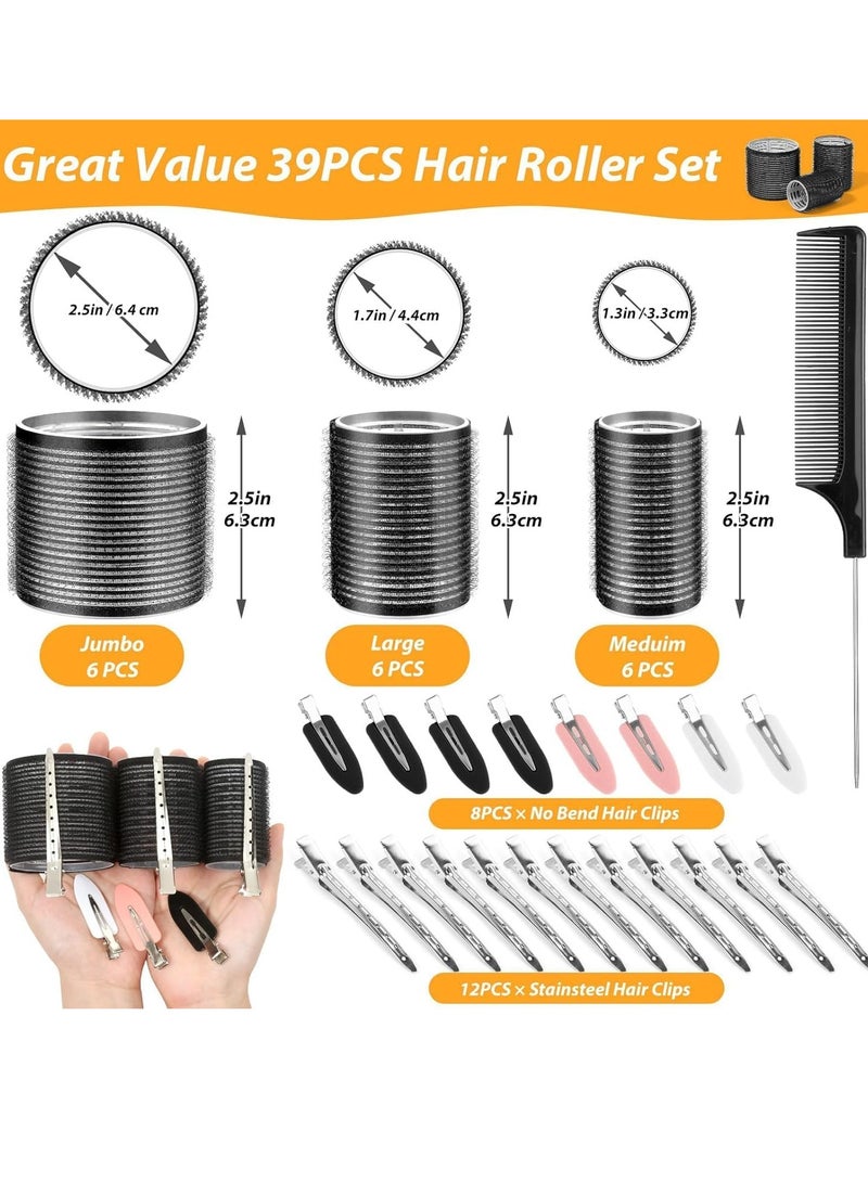 QIRRA 39Pcs Hair Rollers with Clips Set, Jumbo Self Grip Curlers in 3 Sizes (64/44/33mm) with Duckbill & No-Crease Clips, DIY Volume Hair Styling Kit for Long Short Medium Hair - Image 2