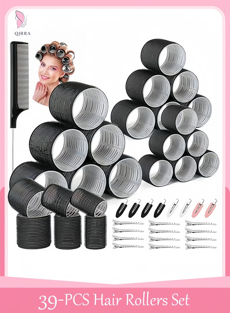 QIRRA 39Pcs Hair Rollers with Clips Set, Jumbo Self Grip Curlers in 3 Sizes (64/44/33mm) with Duckbill & No-Crease Clips, DIY Volume Hair Styling Kit for Long Short Medium Hair - Image 1