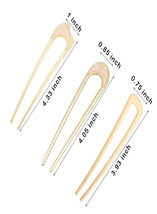 metulip 3 Pack U-Shaped Hair Pins French Hair Pin Bun Hair Sticks Chignon Gold Hair Pins for Women Hair Accessories - Image 2