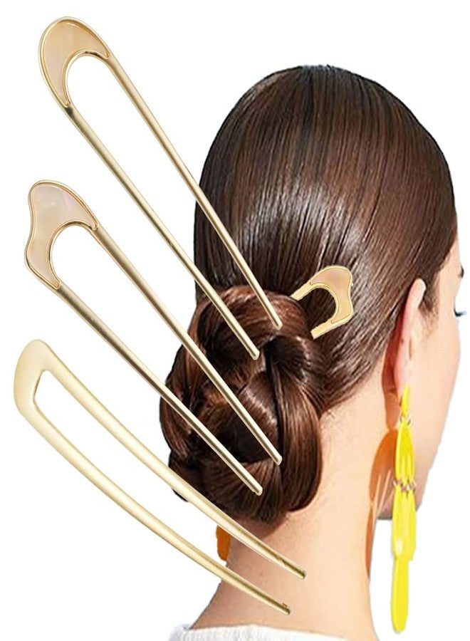 metulip 3 Pack U-Shaped Hair Pins French Hair Pin Bun Hair Sticks Chignon Gold Hair Pins for Women Hair Accessories - Image 1
