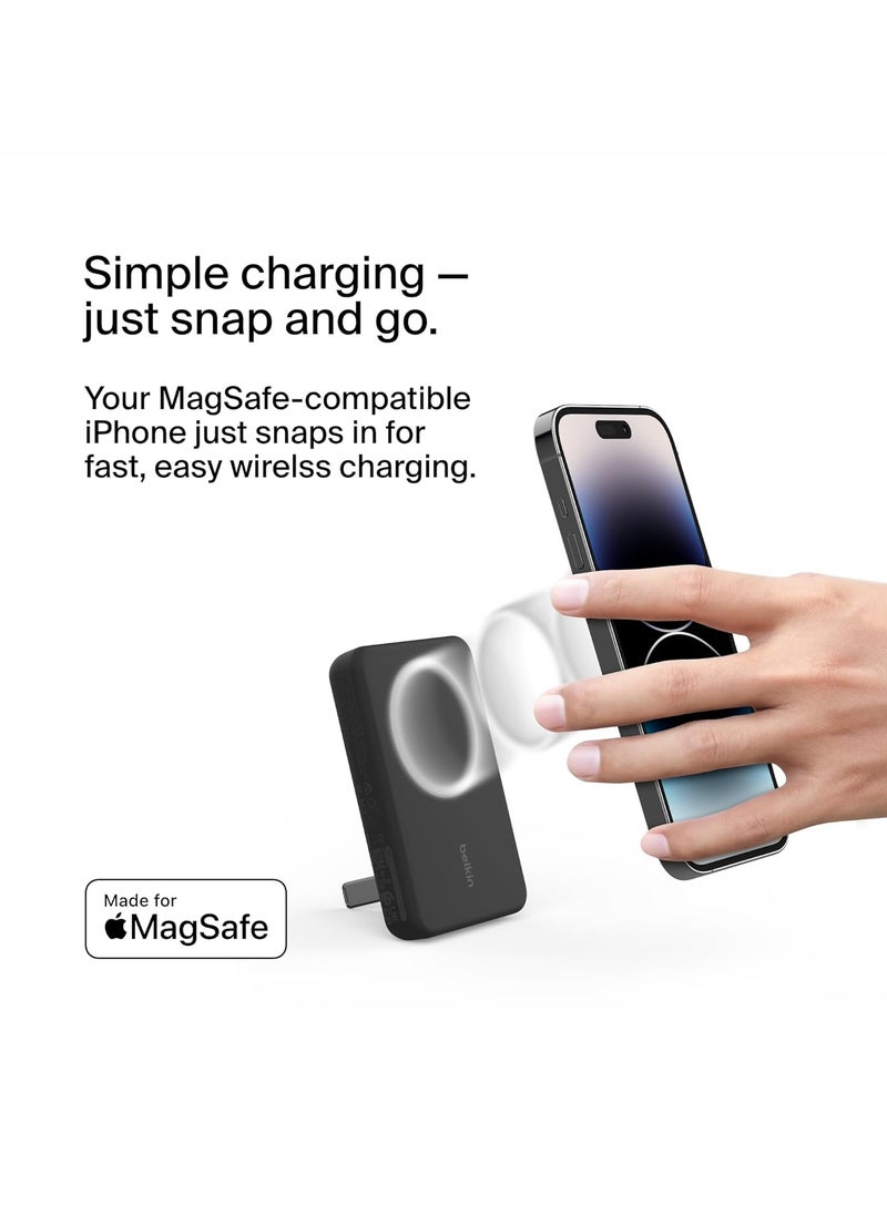 Generic - Belkin 5000mAh Magnetic Wireless Power Bank, Portable Charger Compatible with MagSafe, Battery Pack with 7.5W Output, 10W Input and Kickstand, Compatible with iPhone 16, 15, 14, 13, 12 Series - Black - Image 1