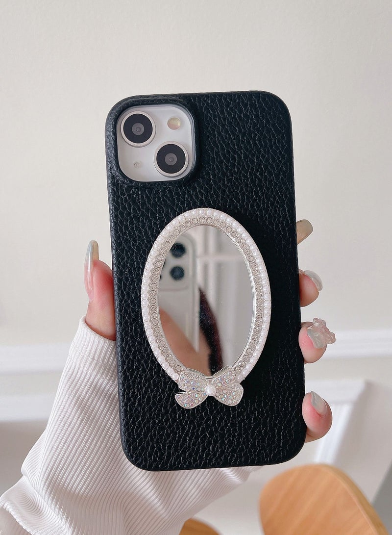 Suteni Back Cover Card Slots Leather Phone Case with Mirror for iPhone