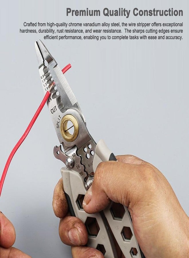Eacam 7 Inch Multi-Function Wire Stripper Professional 22-10 AWG Wire Stripping Tool Portable Cable Cutter Crimping Pliers with Wrench Function Self-Locking Button - Image 4