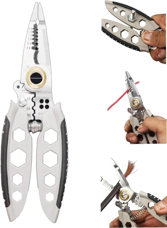 Eacam 7 Inch Multi-Function Wire Stripper Professional 22-10 AWG Wire Stripping Tool Portable Cable Cutter Crimping Pliers with Wrench Function Self-Locking Button - Image 2