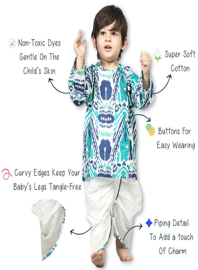 POLKA TOTS Elegant Traditional Dhoti Kurta Set for Baby Boys - Soft Cotton Ethnic Dress for Festivals - Comfortable Indian Outfit for Infants & Toddlers (Color: Blue, 0-3 M) - Image 2