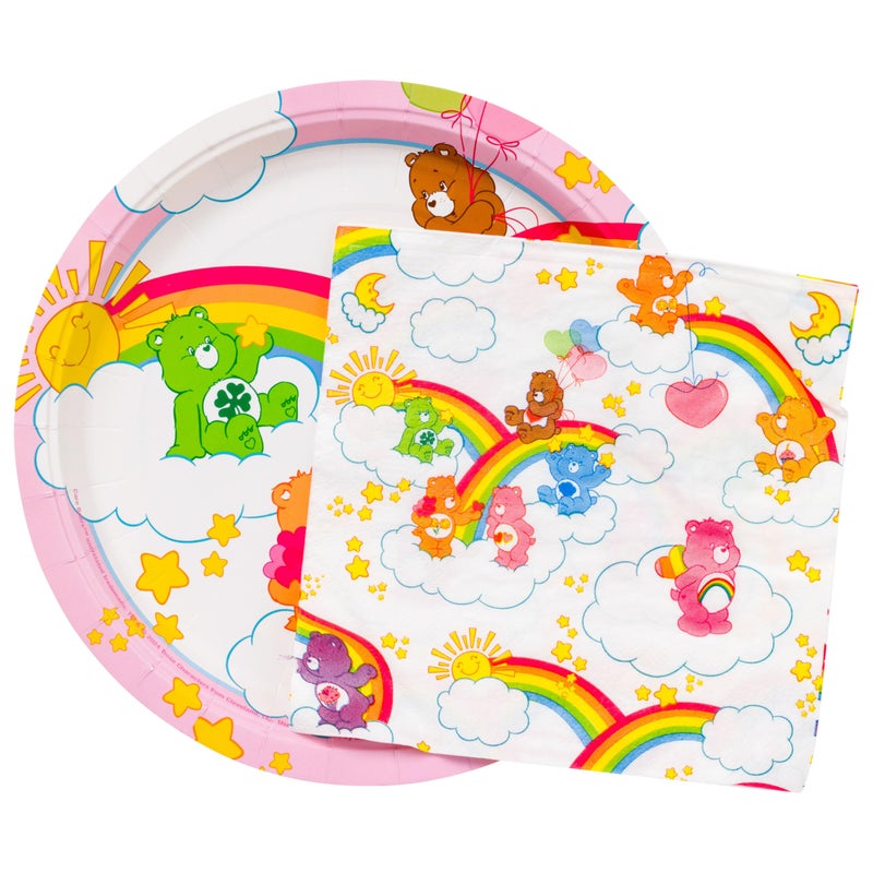 Silver Buffalo Care Bears Featuring Grumpy, Good Luck, Tenderheart, Love-A-Lot, Friend, Cheer, and Birthday 32 Pack Partyware Disposable Paper Plates and Napkins - Image 1