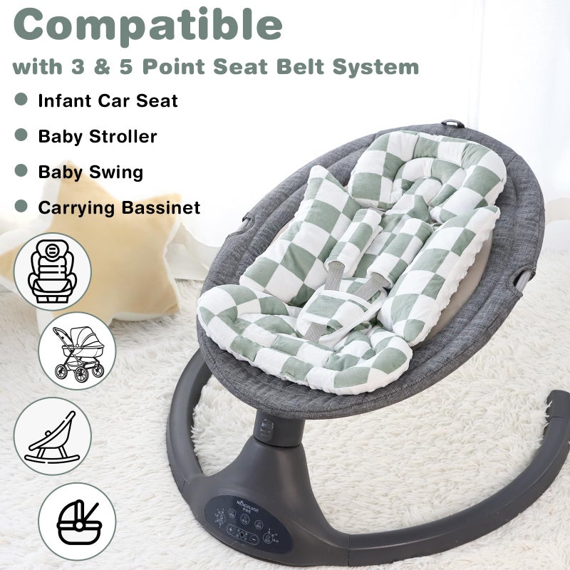 DILIMI Infant Car Seat Insert, Baby Car Seat Head Support with 3 Strap Paddings, Soft Newborn Car Seat Cushion for Stroller, Swing, Bouncers, Green Checkered - Image 5