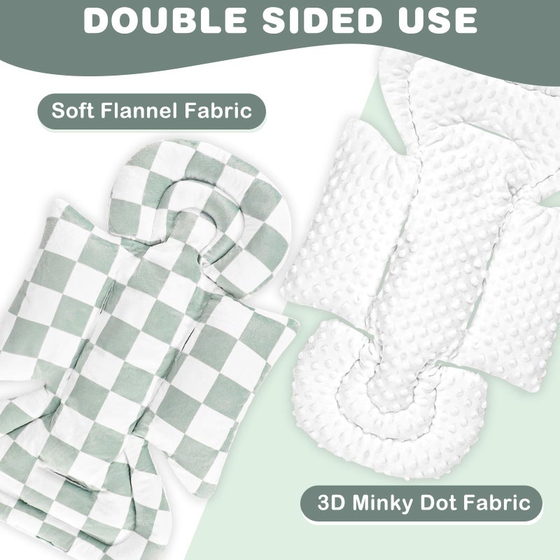 DILIMI Infant Car Seat Insert, Baby Car Seat Head Support with 3 Strap Paddings, Soft Newborn Car Seat Cushion for Stroller, Swing, Bouncers, Green Checkered - Image 4