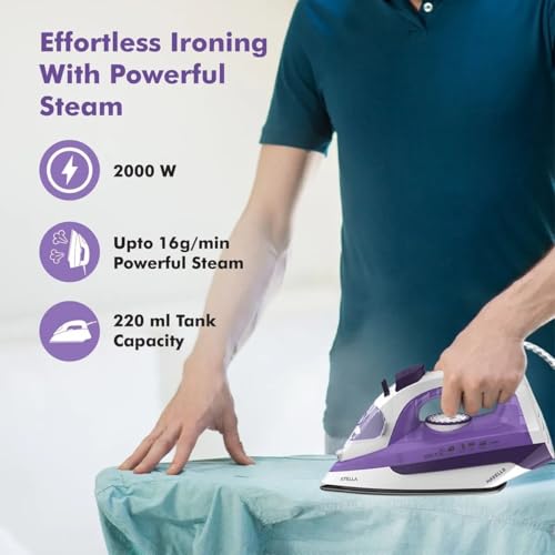 Havells STELLA 2000 W Steam Iron With Protection Class IPXO, PTFE coated sole plate, Vertical and Horizontal Steam Burst, Anti Drip, Self-Cleaning&Anti Scalc Technology. (Light Purple), 2000 Watts - Image 4