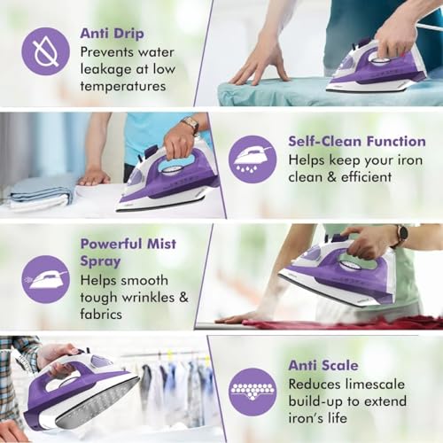 Havells STELLA 2000 W Steam Iron With Protection Class IPXO, PTFE coated sole plate, Vertical and Horizontal Steam Burst, Anti Drip, Self-Cleaning&Anti Scalc Technology. (Light Purple), 2000 Watts - Image 5