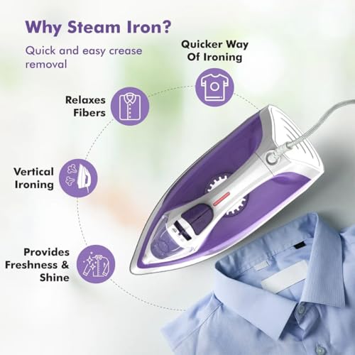 Havells STELLA 2000 W Steam Iron With Protection Class IPXO, PTFE coated sole plate, Vertical and Horizontal Steam Burst, Anti Drip, Self-Cleaning&Anti Scalc Technology. (Light Purple), 2000 Watts - Image 3