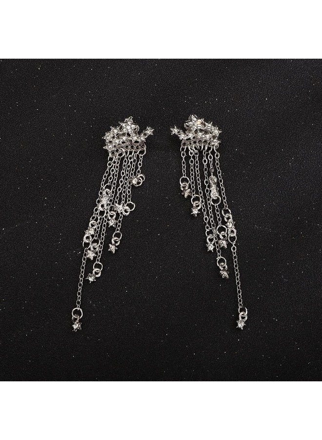 Denifery Shining Stars Tassel Earrings Hanging Exquisite Earrings,For Women (Silver) - Image 3