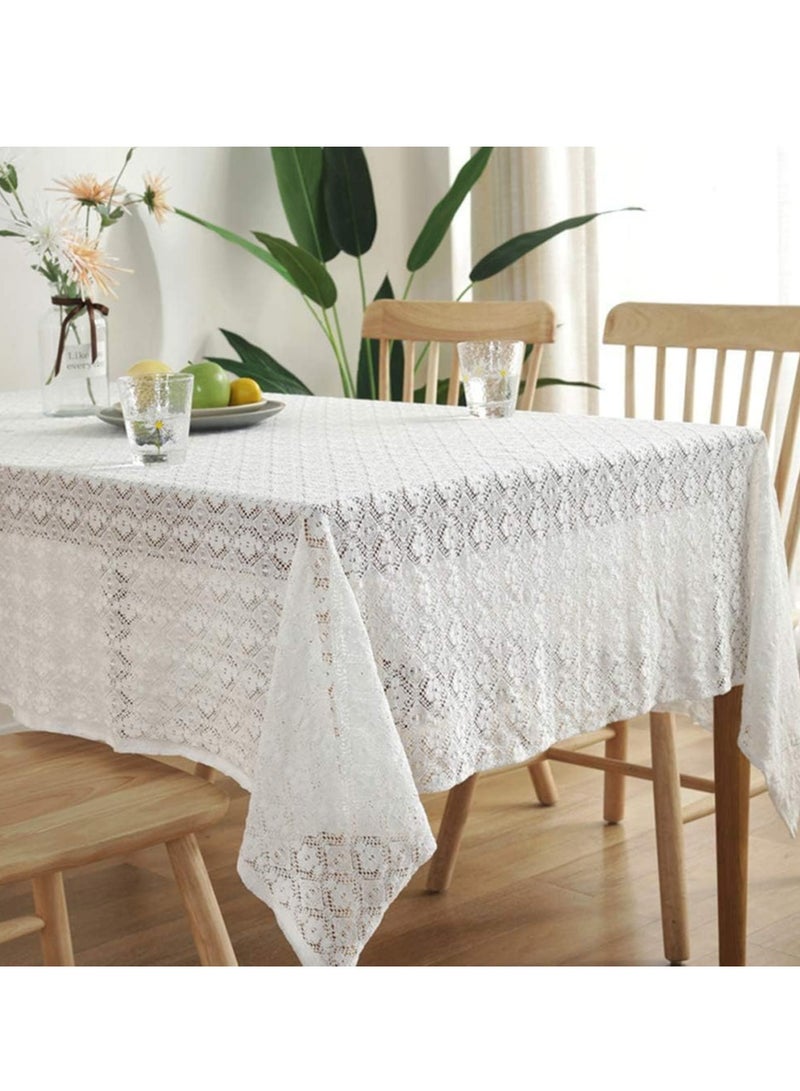 Excefore مفرش طاولة أبيض من الدانتيل للطاولات المستطيلة، مفرش دانتيل كلاسيكي يغطي الطاولة للوقاية من الغبار لمائدة البوفيه، عشاء العطلات، حفلة، مأدبة، زينة الزفاف (مستطيل/بيضاوي) - Image 1
