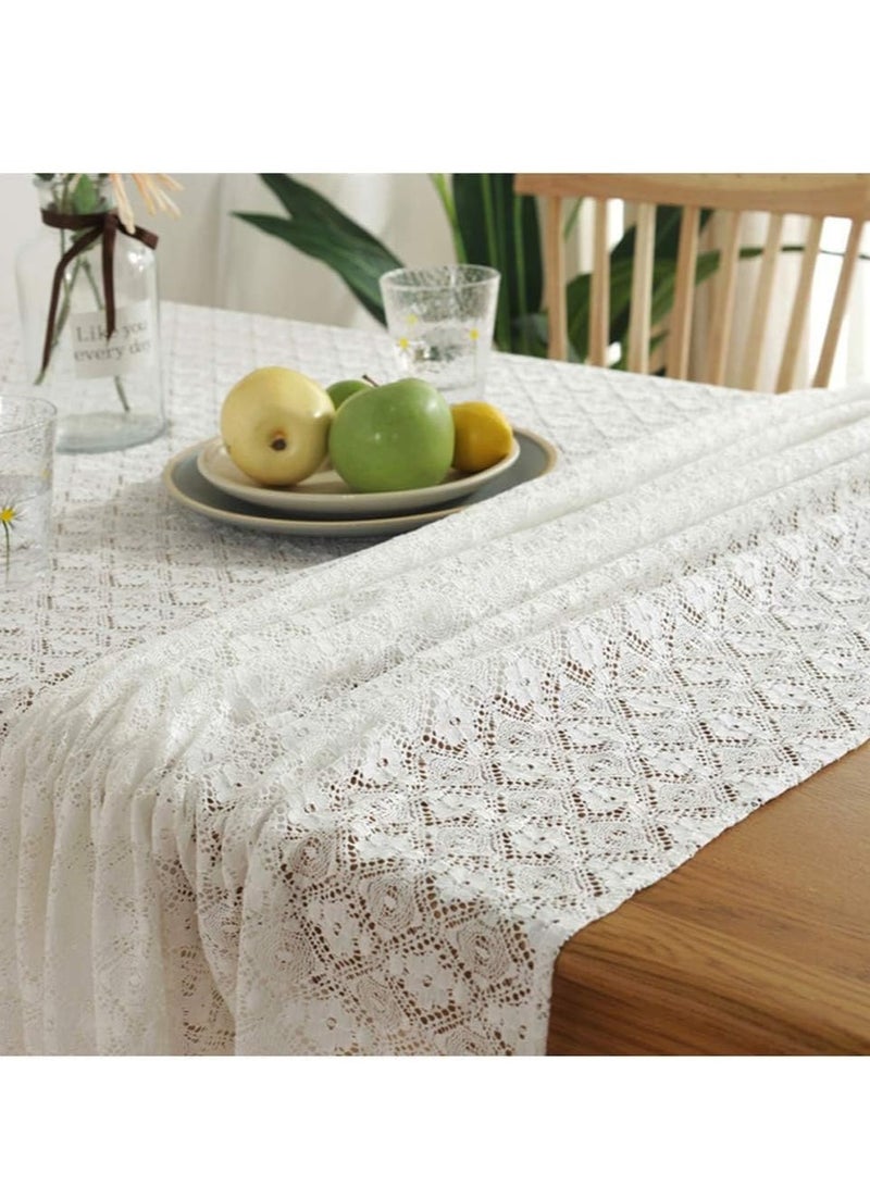 Excefore مفرش طاولة أبيض من الدانتيل للطاولات المستطيلة، مفرش دانتيل كلاسيكي يغطي الطاولة للوقاية من الغبار لمائدة البوفيه، عشاء العطلات، حفلة، مأدبة، زينة الزفاف (مستطيل/بيضاوي) - Image 4