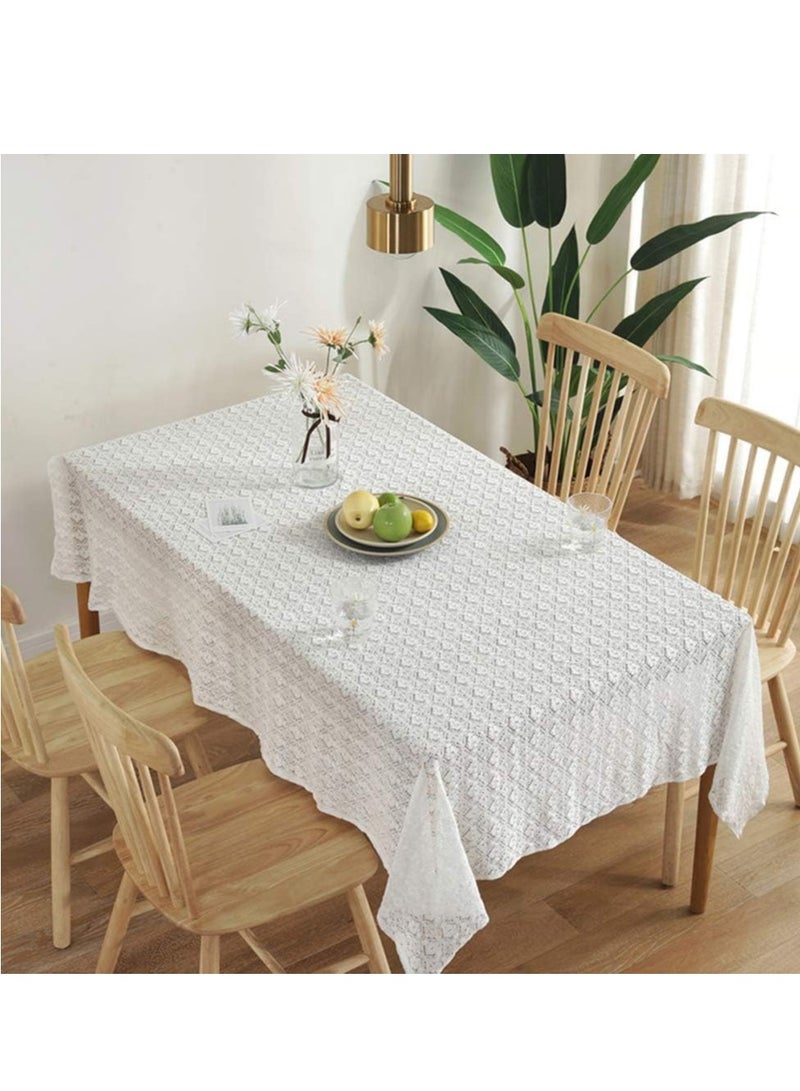 Excefore مفرش طاولة أبيض من الدانتيل للطاولات المستطيلة، مفرش دانتيل كلاسيكي يغطي الطاولة للوقاية من الغبار لمائدة البوفيه، عشاء العطلات، حفلة، مأدبة، زينة الزفاف (مستطيل/بيضاوي) - Image 2