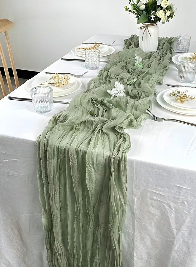 Translucent Table Runner Chessian Tablecloth for Wedding Reception Bridal Shower Party Decoration Table Centerpiece 90*300CM Green - Image 1