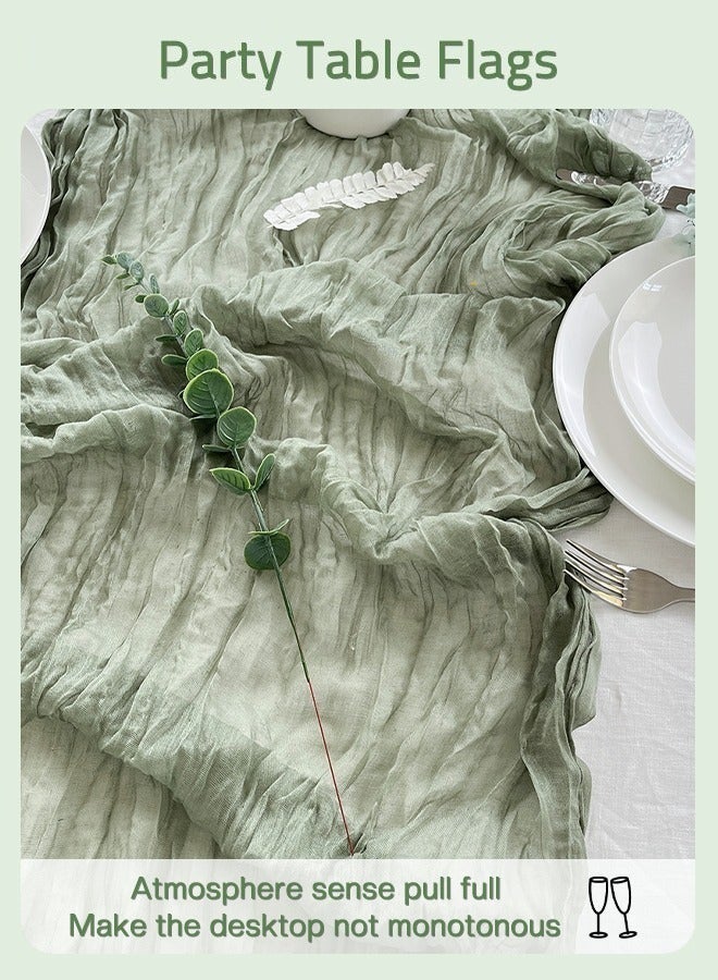 Translucent Table Runner Chessian Tablecloth for Wedding Reception Bridal Shower Party Decoration Table Centerpiece 90*300CM Green - Image 2