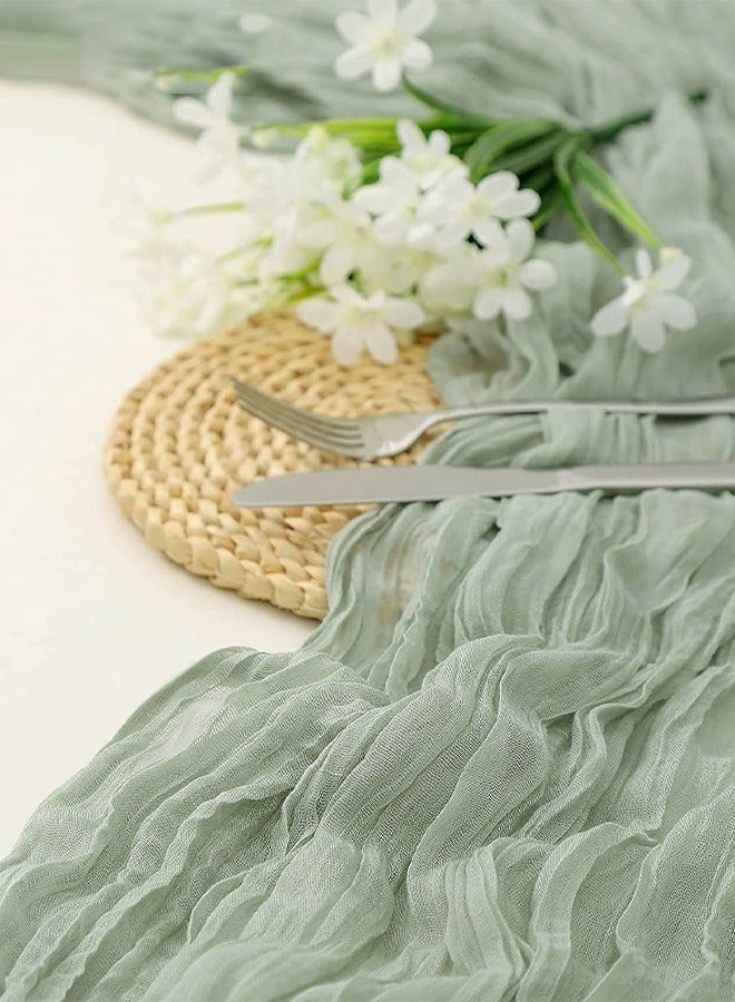 Translucent Table Runner Chessian Tablecloth for Wedding Reception Bridal Shower Party Decoration Table Centerpiece 90*300CM Green - Image 3