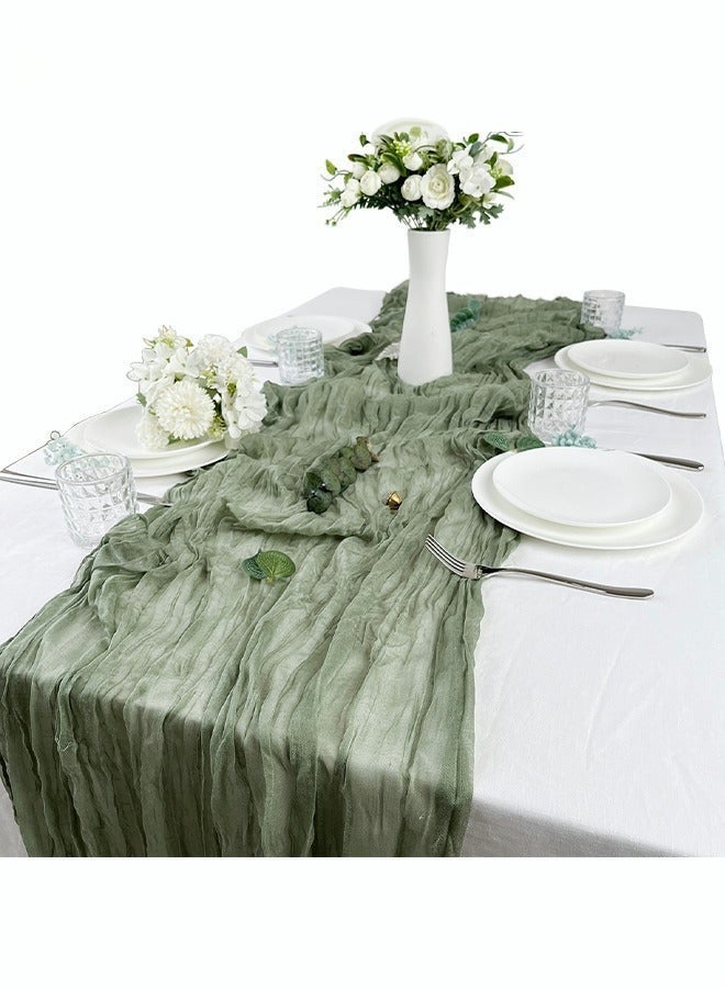Translucent Table Runner Chessian Tablecloth for Wedding Reception Bridal Shower Party Decoration Table Centerpiece 90*300CM Green - Image 5