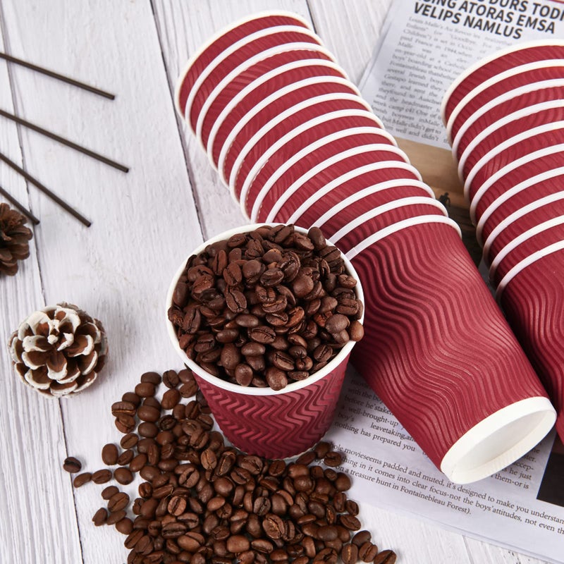 JollyPack 60 Pack Paper Cups  Disposable Coffee Cups 12 oz  Red Hot Beverage Cups with Insulated Ripple Wall  Paper Ripple Cups for Christmas  Party and Daily Life - Image 4