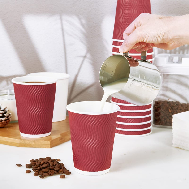 JollyPack 60 Pack Paper Cups  Disposable Coffee Cups 12 oz  Red Hot Beverage Cups with Insulated Ripple Wall  Paper Ripple Cups for Christmas  Party and Daily Life - Image 5