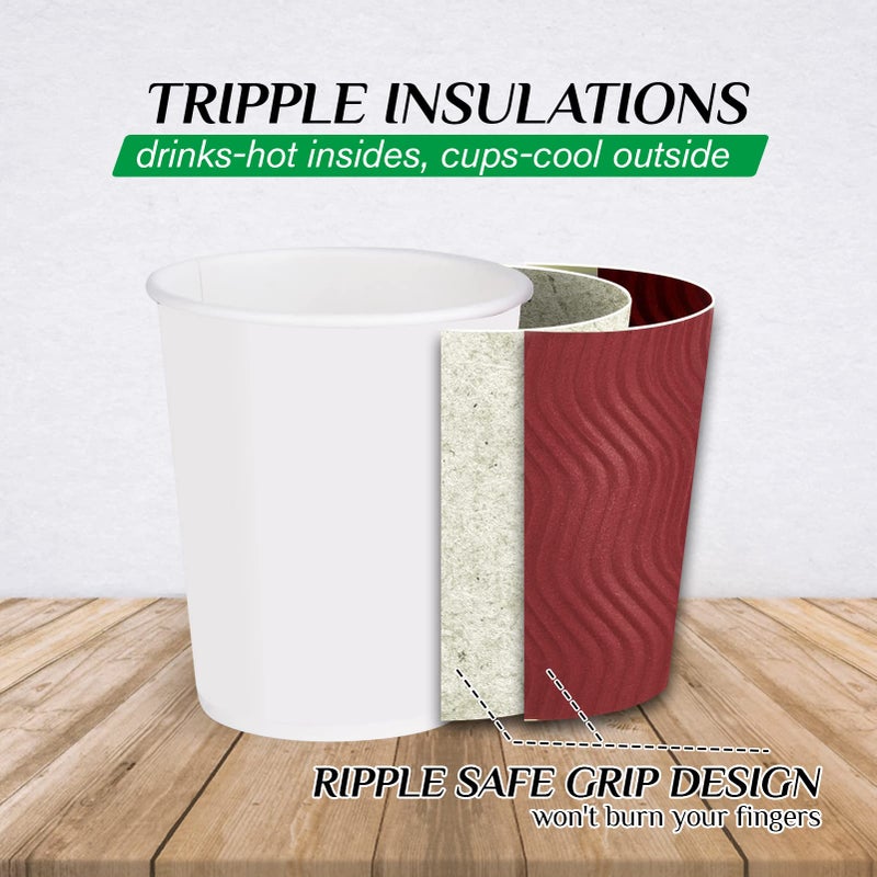 JollyPack 60 Pack Paper Cups  Disposable Coffee Cups 12 oz  Red Hot Beverage Cups with Insulated Ripple Wall  Paper Ripple Cups for Christmas  Party and Daily Life - Image 3