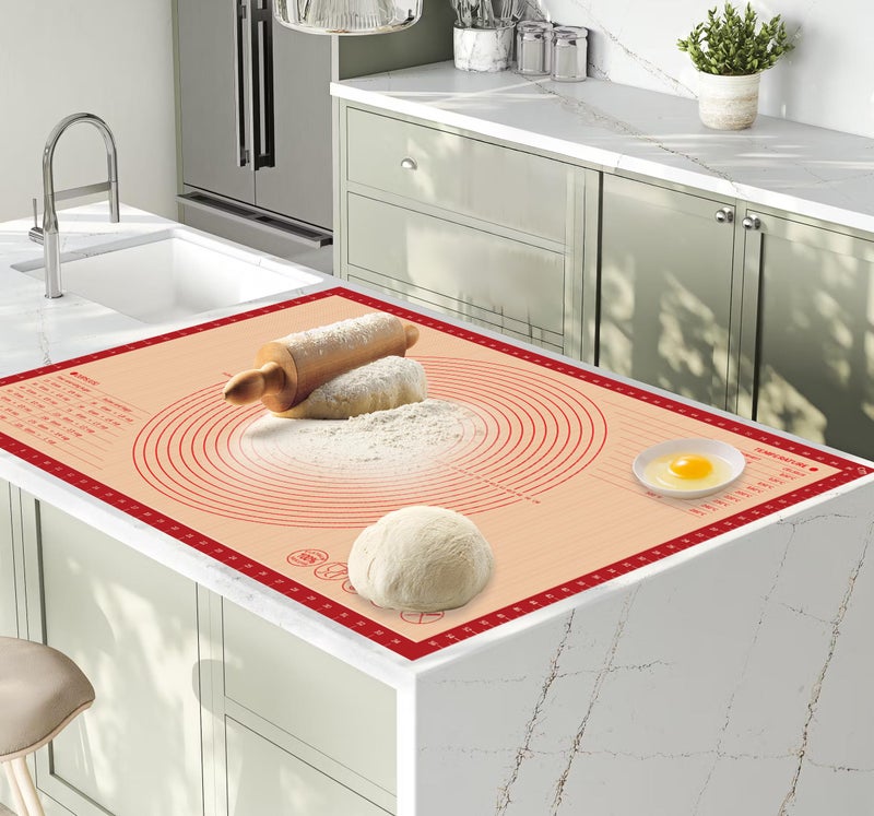 VCHOMY Extra Large Silicone Pastry Mat for Counter Rolling Dough,36x24 Inch,0.75mm Thick,Non Slip Silicone Baking Mat with Measurement(36 x 24 In,Red) - Image 3