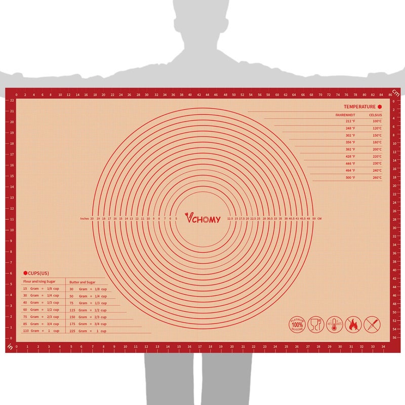 VCHOMY Extra Large Silicone Pastry Mat for Counter Rolling Dough,36x24 Inch,0.75mm Thick,Non Slip Silicone Baking Mat with Measurement(36 x 24 In,Red) - Image 1