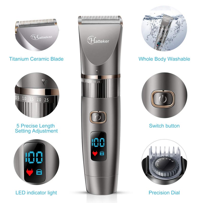 Hatteker Professional Hair Clipper Cordless Clippers Hair Trimmer Beard Shaver Detail Trimmer 3 in 1 Hair Cutting Kit for Men and Family Use Waterproof - Image 2