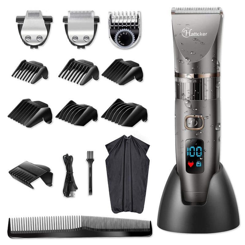 Hatteker Professional Hair Clipper Cordless Clippers Hair Trimmer Beard Shaver Detail Trimmer 3 in 1 Hair Cutting Kit for Men and Family Use Waterproof - Image 1