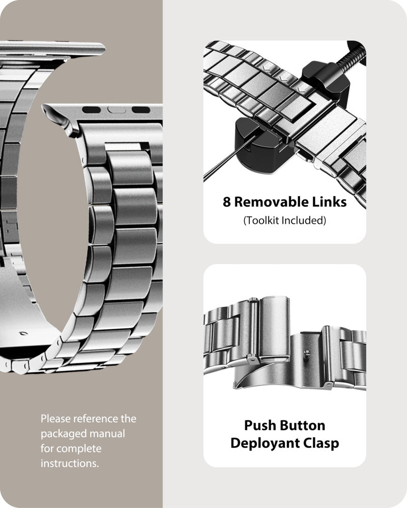 Fullmosa Metal Band Compatible with Apple Watch Bands Series 11 10 46mm, Stainless Steel Strap iWatch Band with Case for Apple Watch, Silver - Image 4