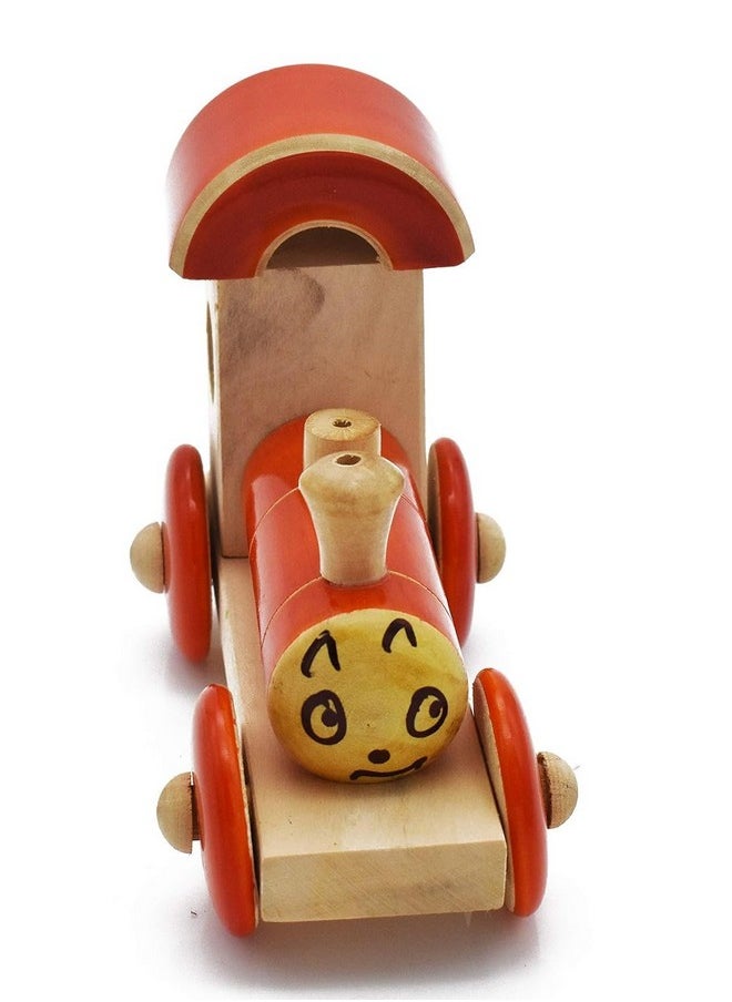 Smartcraft - Smartcraft Handmade Wooden Engine Pull Along Toy Orange Color and Eco-Friendly Train Toy for Kids - Image 1