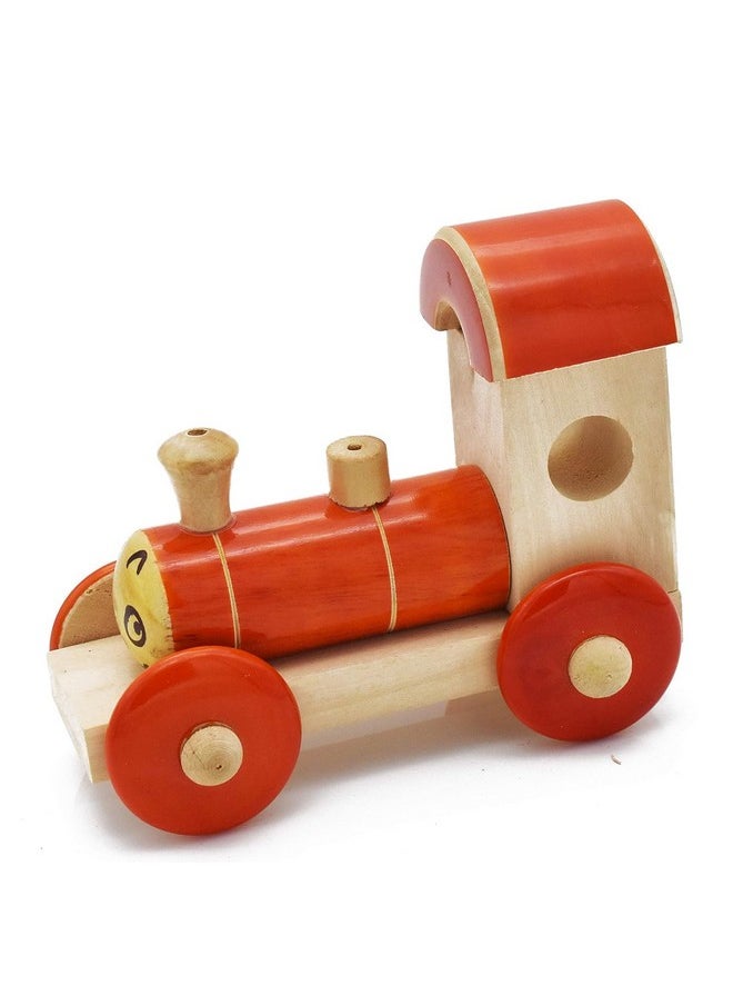 Smartcraft - Smartcraft Handmade Wooden Engine Pull Along Toy Orange Color and Eco-Friendly Train Toy for Kids - Image 1