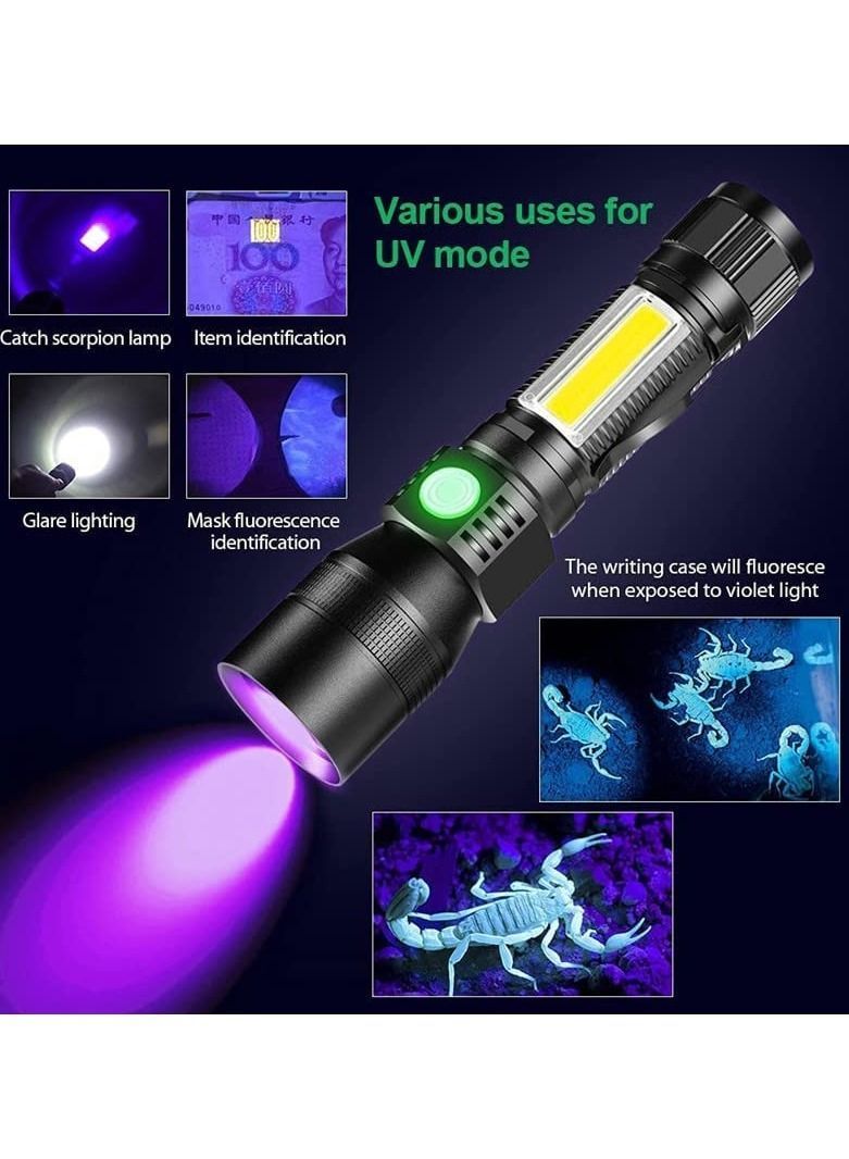 Black Light Flashlight Rechargeable, 3-in-1 UV Flashlights, 1800 Lumen LED Tactical Flashlight, High Powered 7 Modes Waterproof Blacklight Flashlights for Stains Detection Camping Emergency  - Image 1