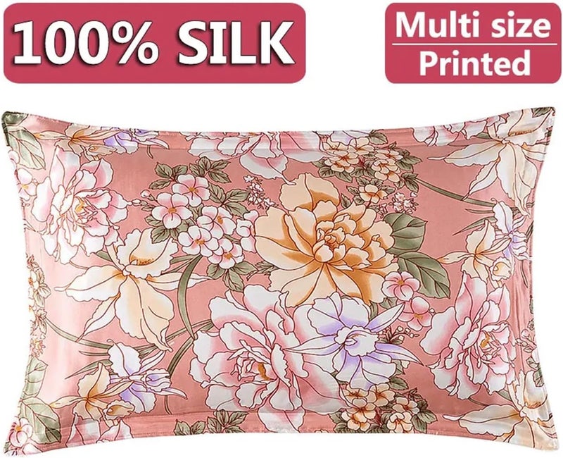 Silk Pillowcase Mulberry Silk 19mm Satin Silk Printed Pillowcases Pillow Cases Envelope Closure Standard Queen King(Color-11,51x66cm) - Image 2