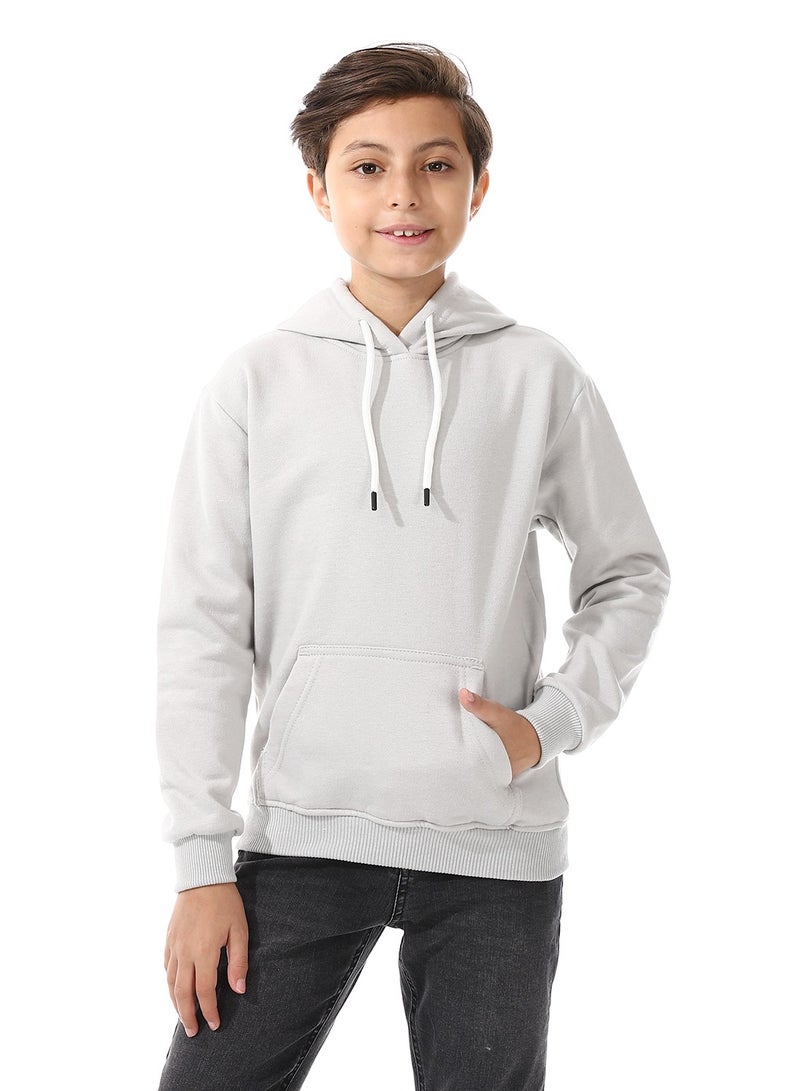 Andora Kangaroo Pockets Fleeced Boys Hoodie_ Light Grey - Image 1
