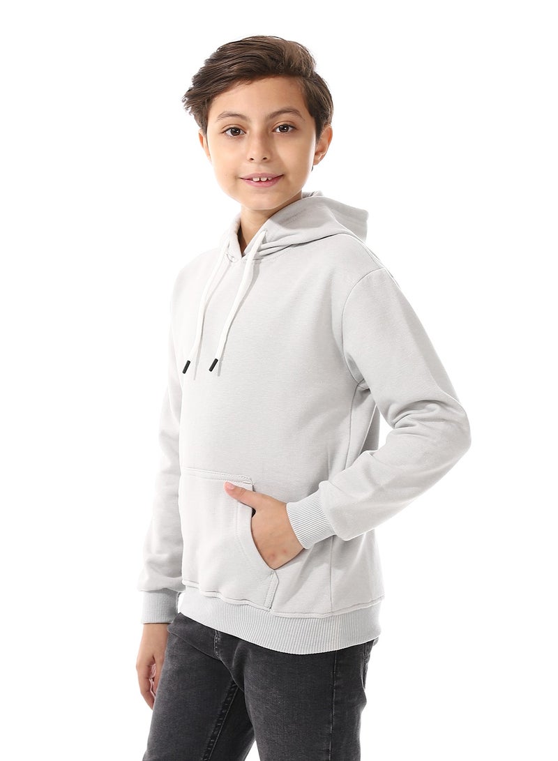 Andora Kangaroo Pockets Fleeced Boys Hoodie_ Light Grey - Image 2