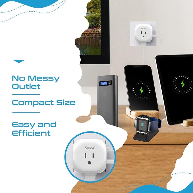 Ceptics Israel, Palestine Travel Plug Adapter - Type H - 5 Input with 20W PD-QC 3.1A Dual USB-C and USB - Light Weight - Perfect for Cell Phones, Laptops, Camera Chargers and More (PTU-14), White - Image 5