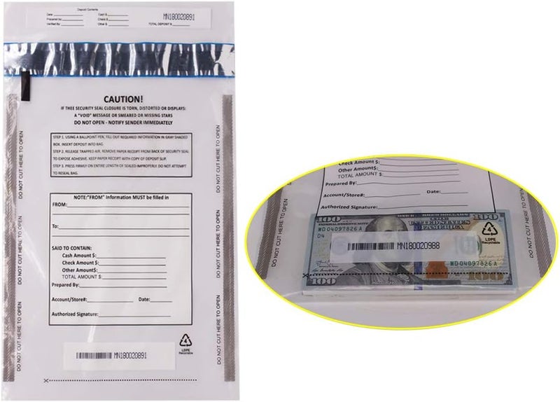 zmybcpack 100 Pack Clear FREEZFraud Deposit Bags, Tamper-Evident Bags, Security Bank Pocket, 9 x 12 Inches - Image 2