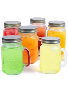 Estilo Estilo Mason Jar, 16 oz, Set of 6, Glass Drinking Cups with Handles, Tin Lids, Overnight Oats Jars, Smoothie Cups  - Image 1