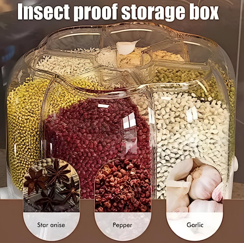 Airtight Rotating Grain Dispenser - 28 lb Capacity with 6 Separate Compartments, Moisture and Bug Resistant Storage for Rice, Pasta, and Cereals, 29.18 x 26.29 cm - Image 5