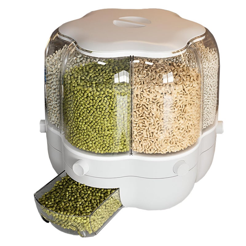 Airtight Rotating Grain Dispenser - 28 lb Capacity with 6 Separate Compartments, Moisture and Bug Resistant Storage for Rice, Pasta, and Cereals, 29.18 x 26.29 cm - Image 1
