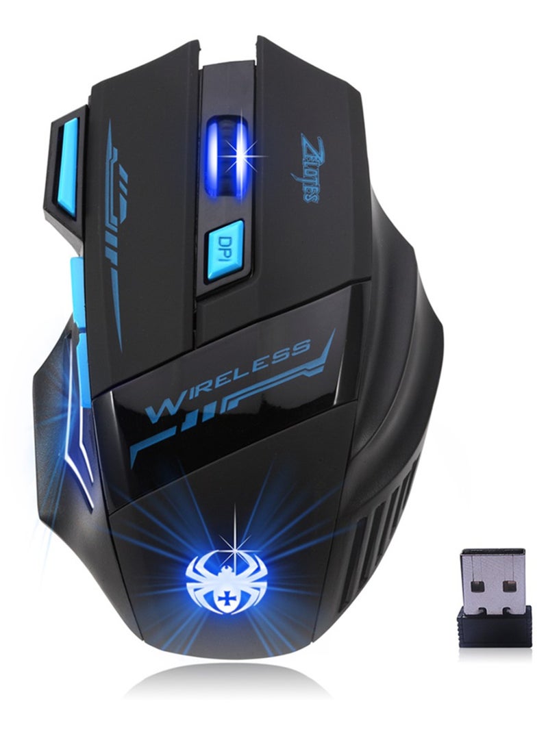 ZELOTES F14 LED Optical Computer Mouse Wireless 2.4G 2400 DPI 7 Buttons Wireless Gaming Mouse Colorful Breathing Lights for Pro Gamer - Image 1