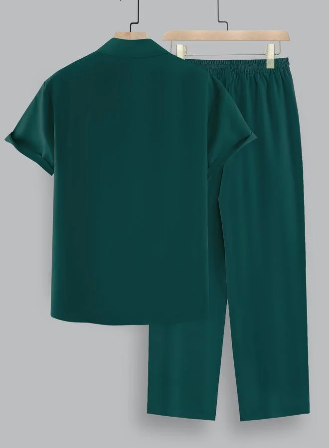 تايك تو Men Plus Size Solid Casual Shirt and Pants Co-ord Set